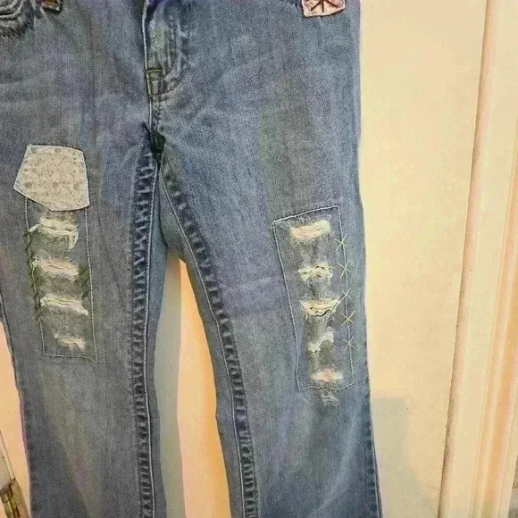 P7028 american rag cie light wash festival patchwork straight leg size 1 - Picture 5 of 9